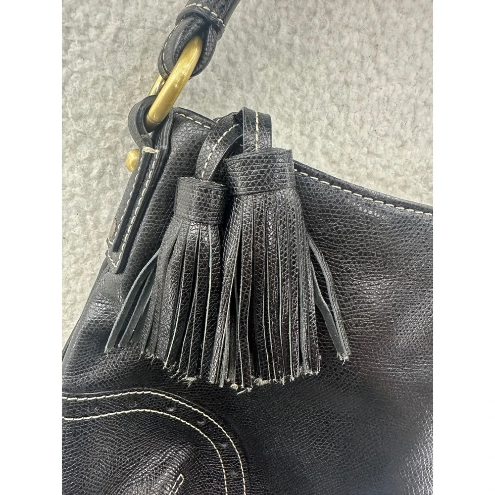 Talbots Black‎ Leather Hobo Bag w/Tassel Accent Shoulder Bag